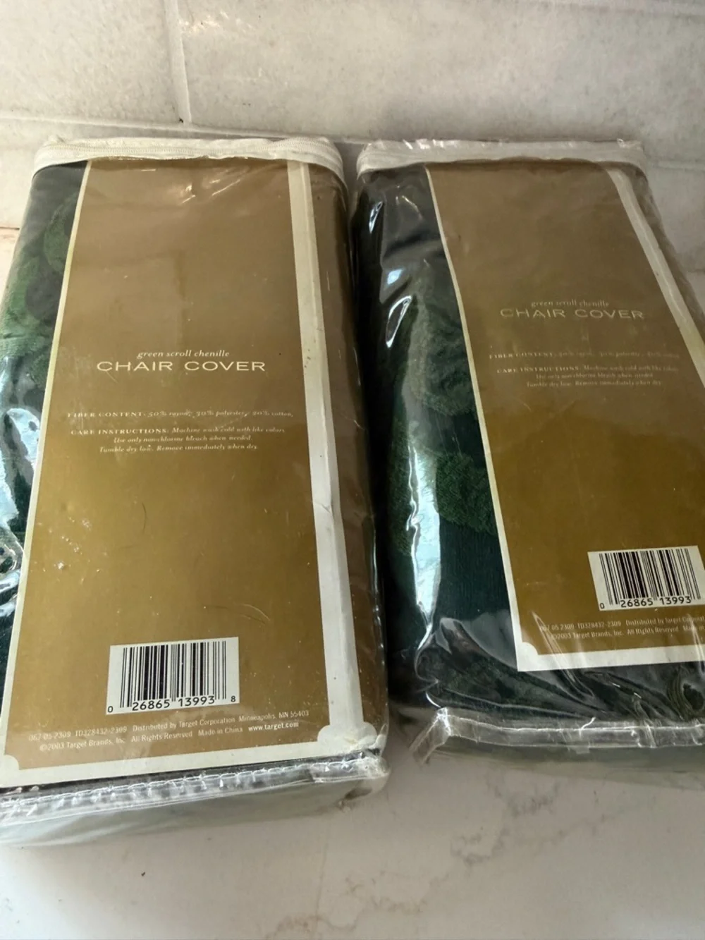 Vintage target Green Scroll Chenille chair covers set of 2